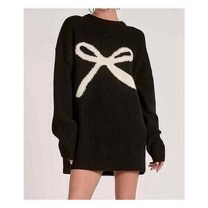 NEW ELAN long sleeve sweater bow dress in black